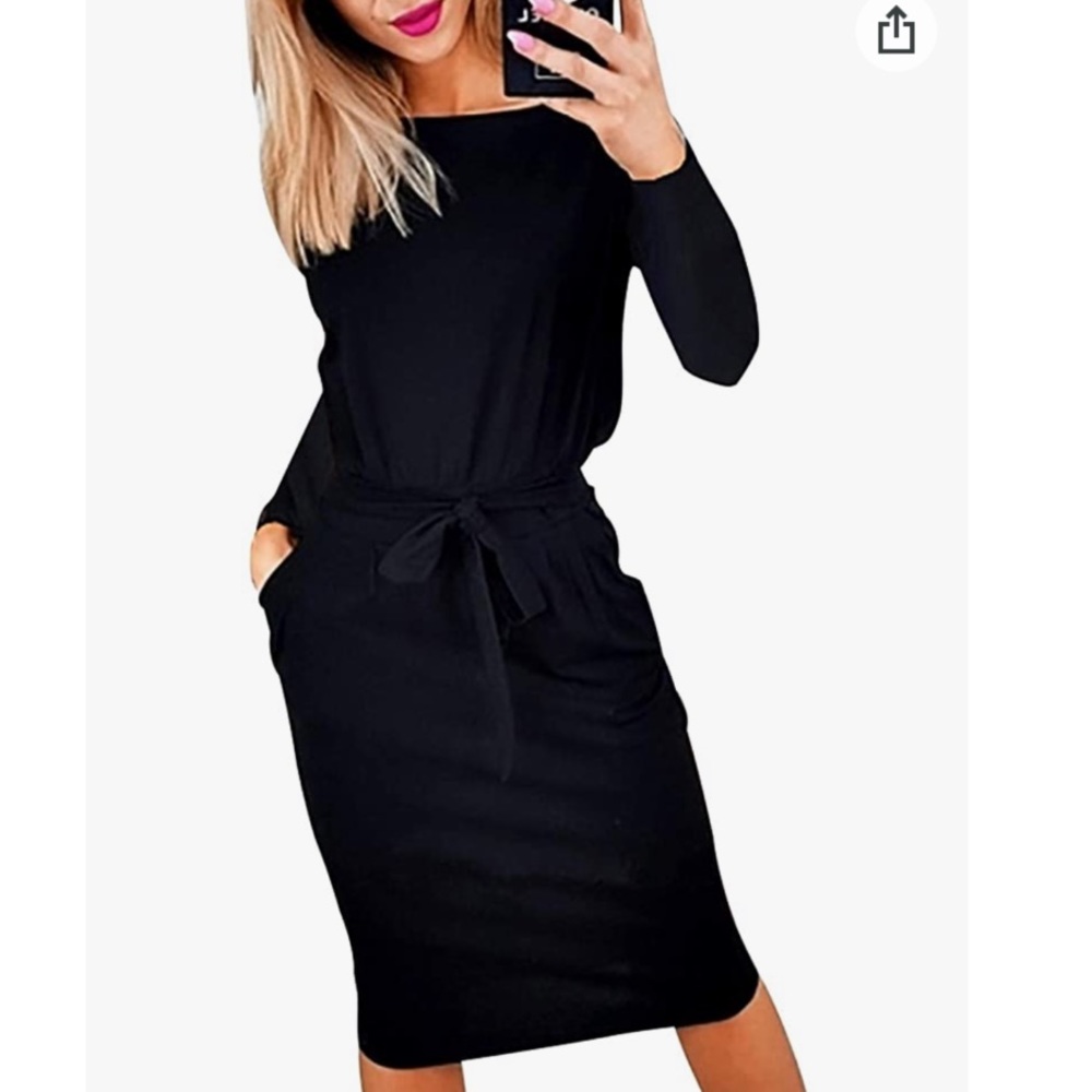 NWT Women's Casual Long Sleeve Party Bodycon Sheath Belted Dress with Po…